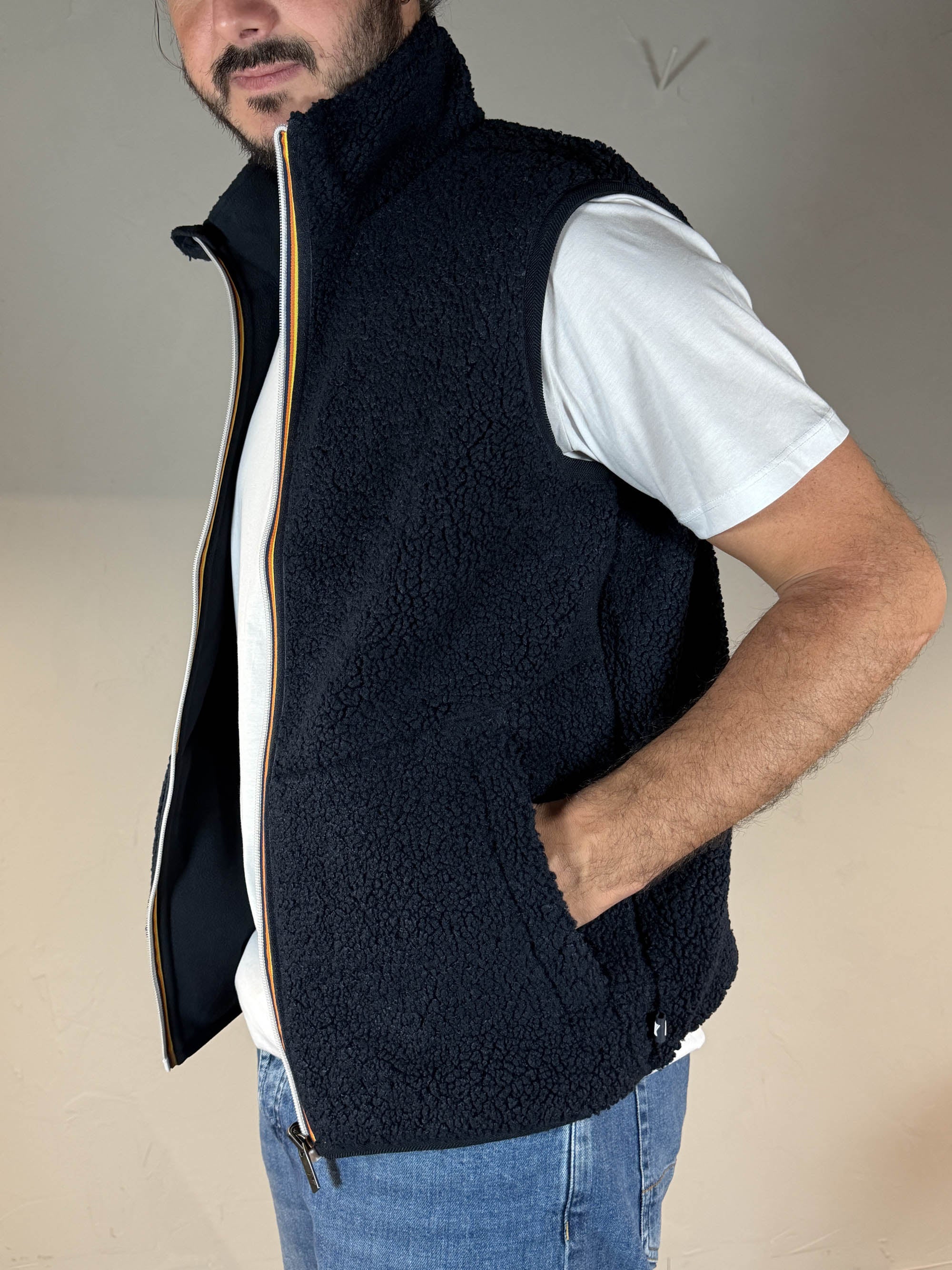 K-way smanicato Yannick sherpa reversibile blue depht