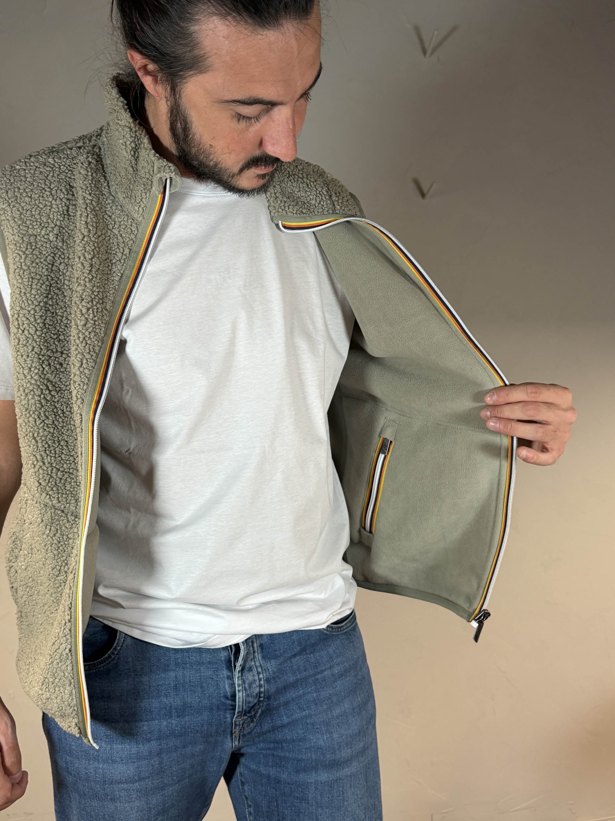 K-way smanicato Yannick sherpa reversibile green oak