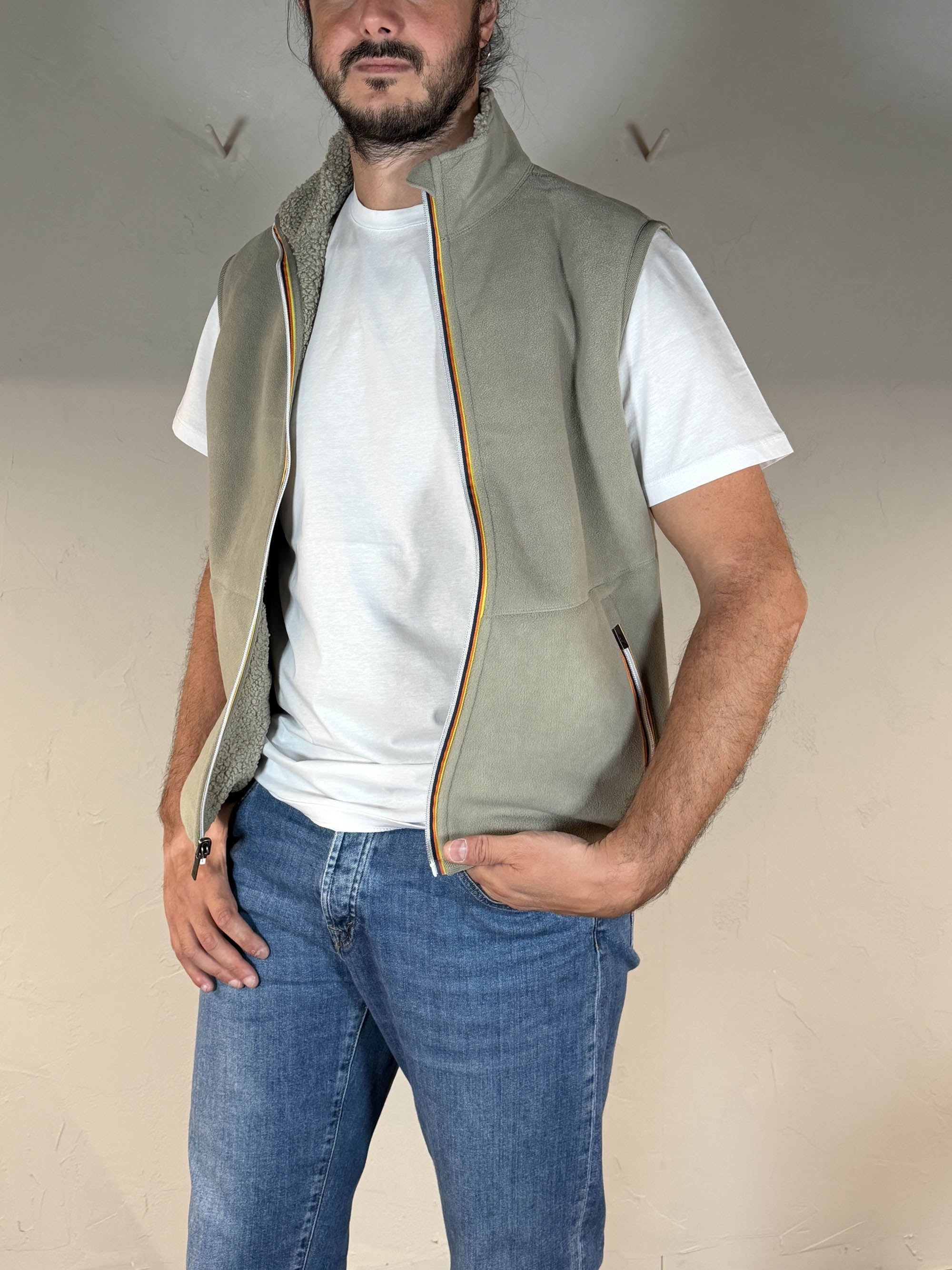 K-way smanicato Yannick sherpa reversibile green oak