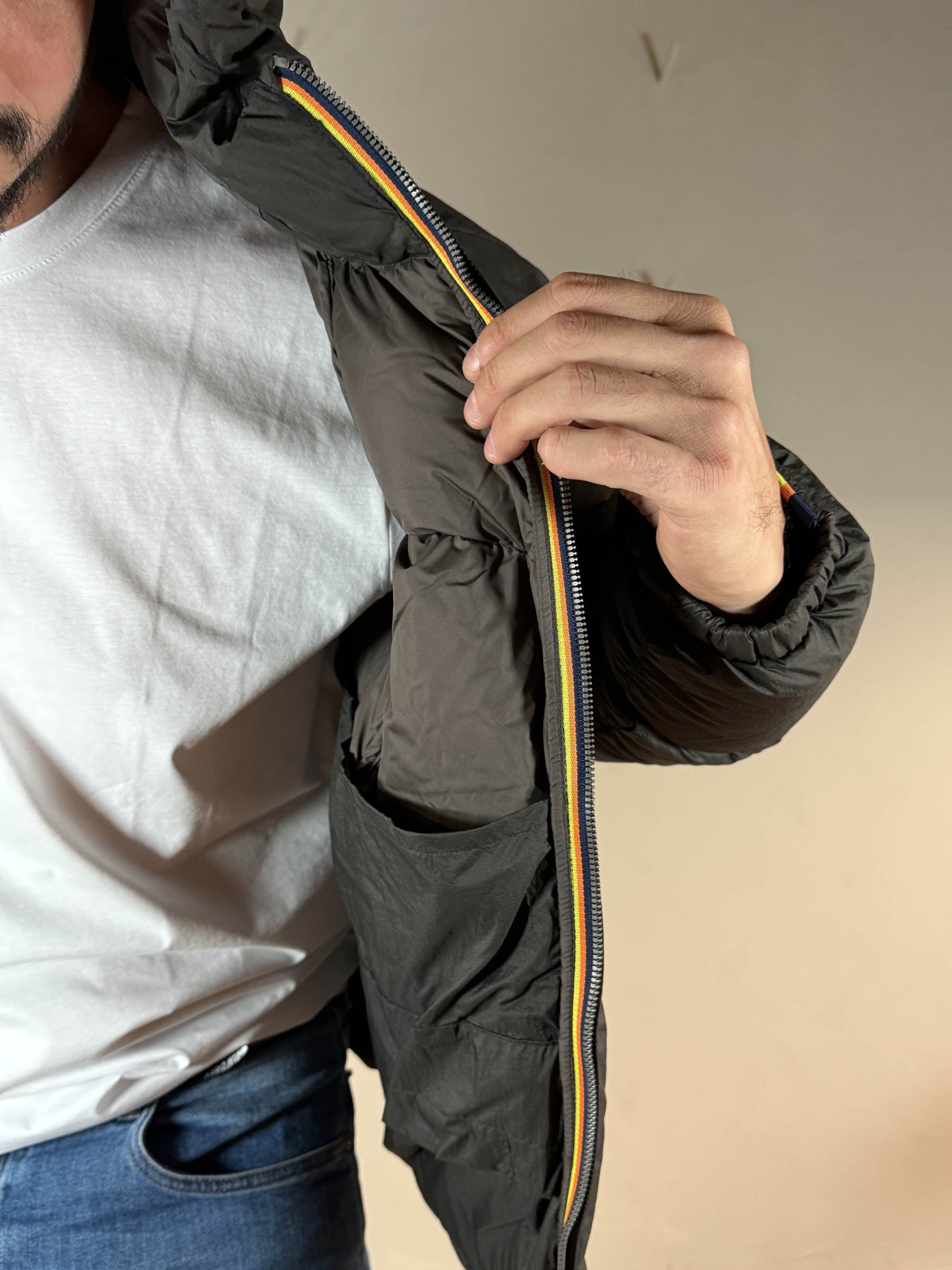 K-way piumino quill thermo light ripstop black olive