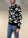 Maglione a fantasia animalier bianco e nero