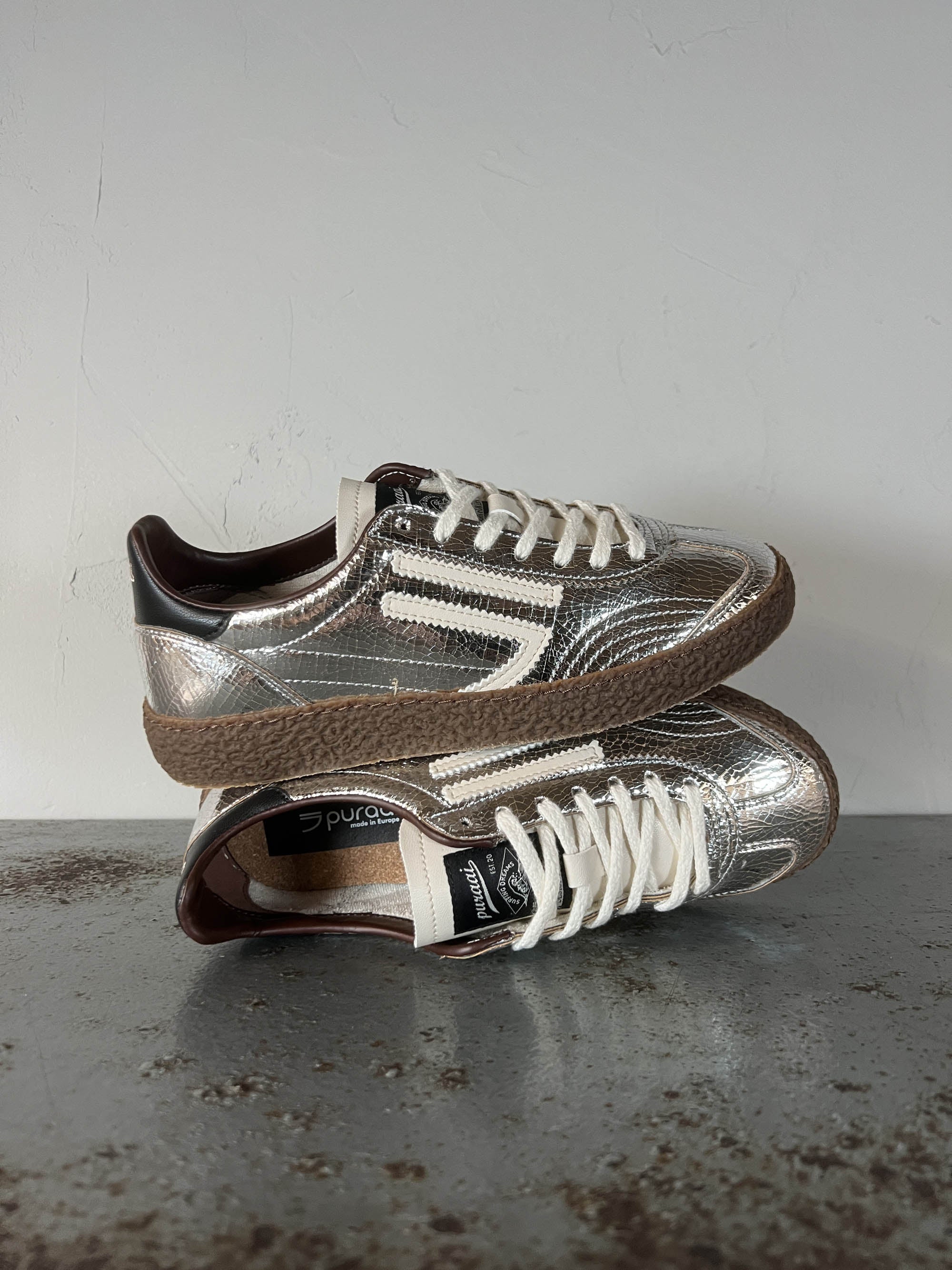 Puraai Sneaekers XS donna cracked argento