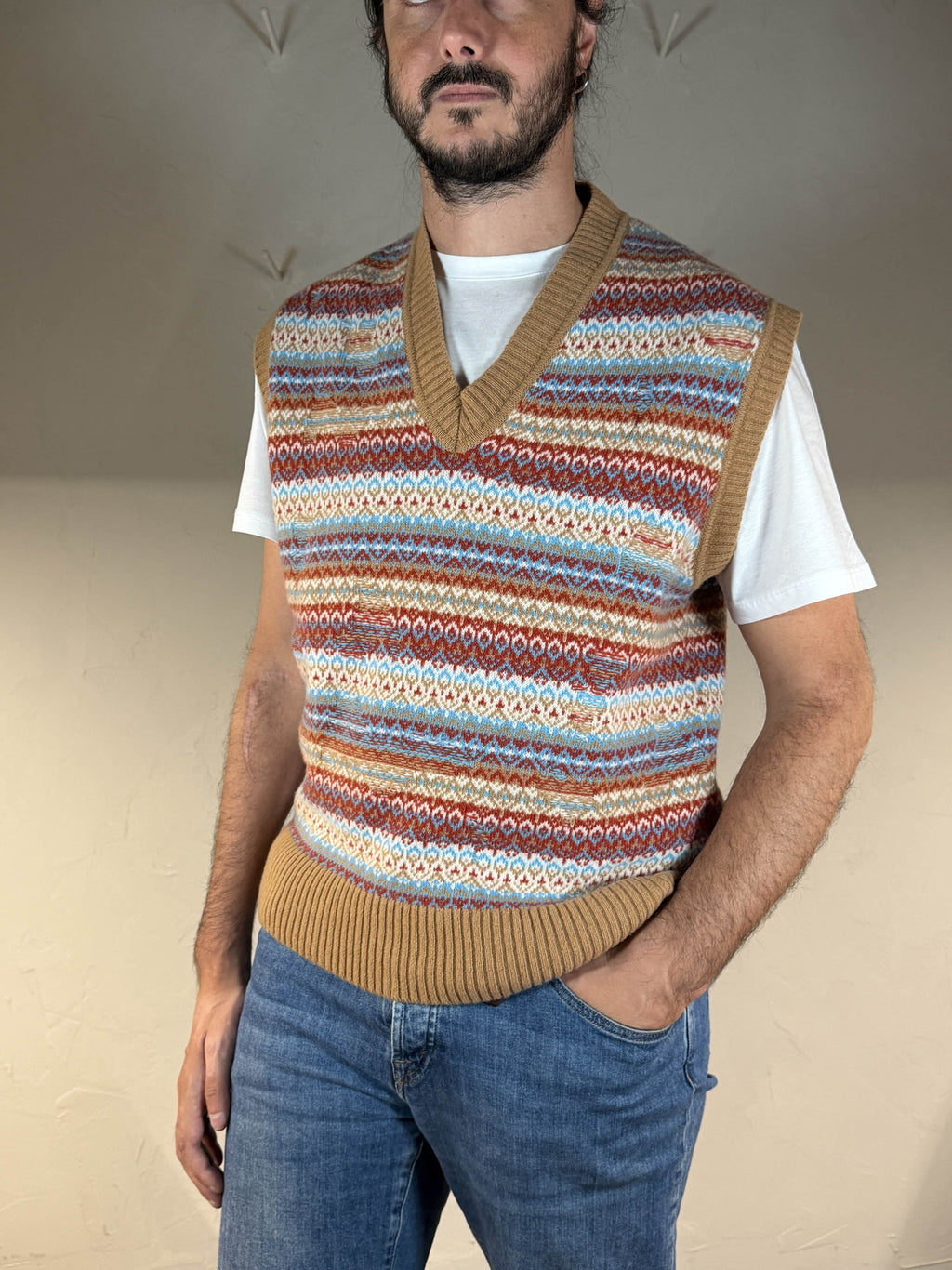 Daniele Fiesoli Gilet scollo V fantasia beige