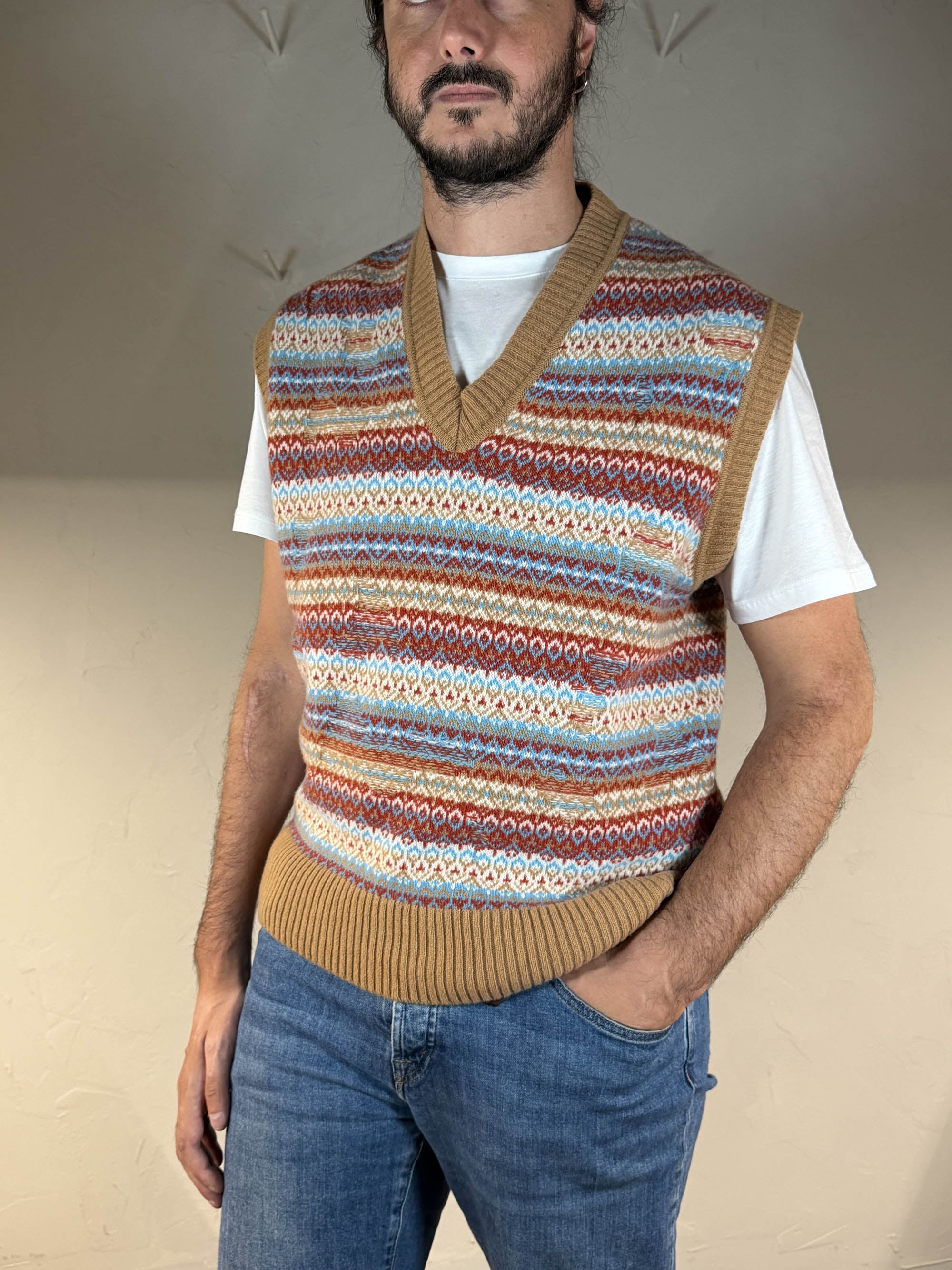 Daniele Fiesoli Gilet scollo V fantasia beige