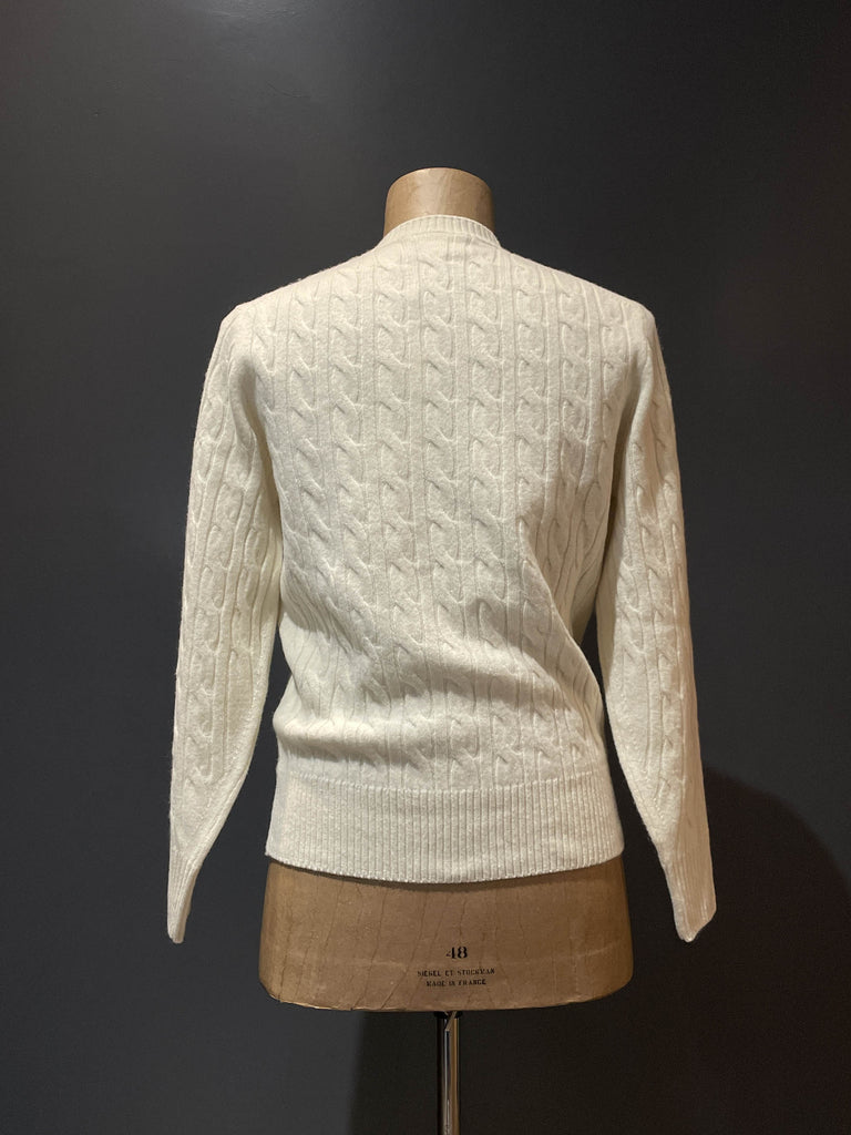 Lacoste pullover a treccia in lana bianca