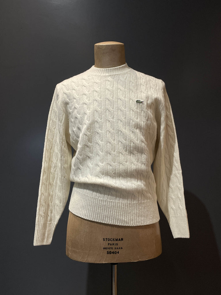 Lacoste pullover a treccia in lana bianca