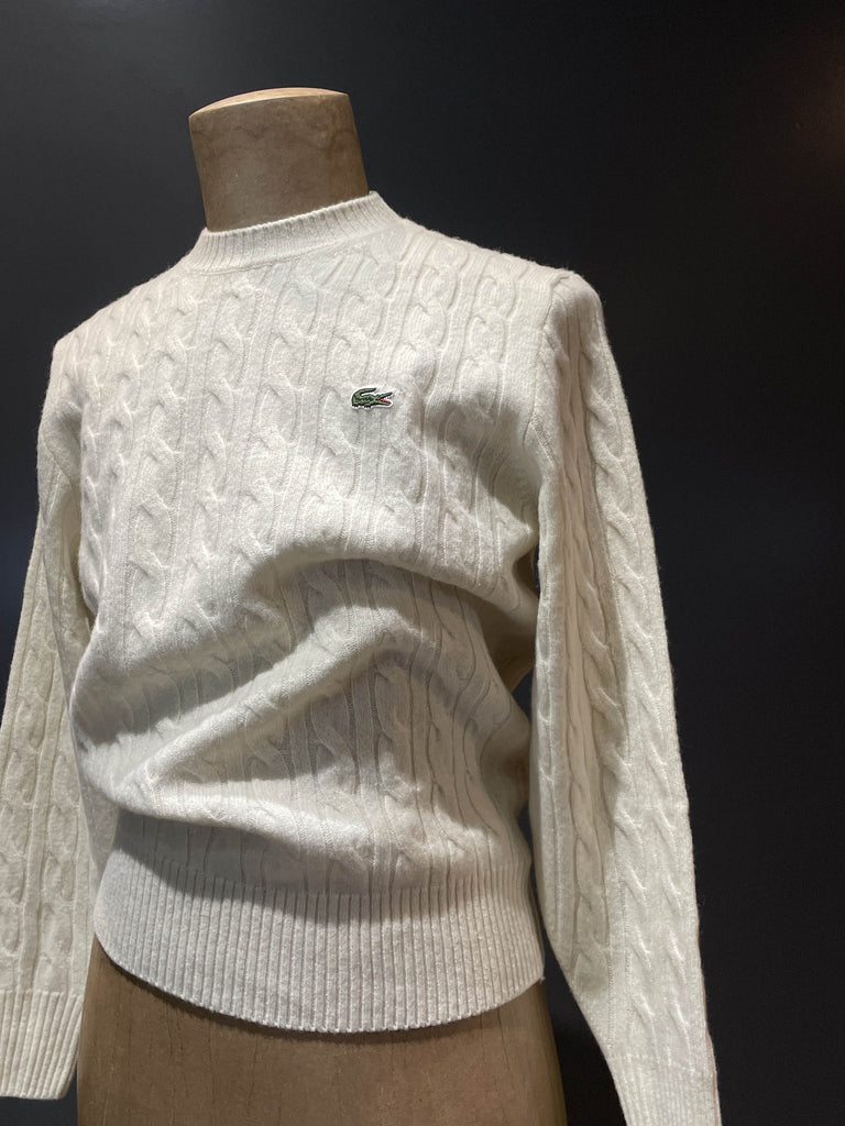 Lacoste pullover a treccia in lana bianca