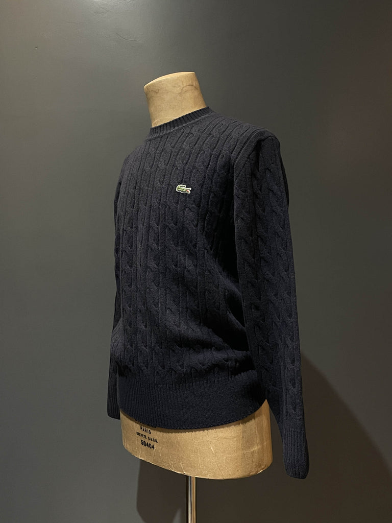 Lacoste pullover a treccia in lana blu