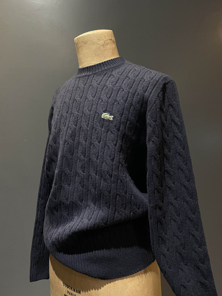 Lacoste pullover a treccia in lana blu