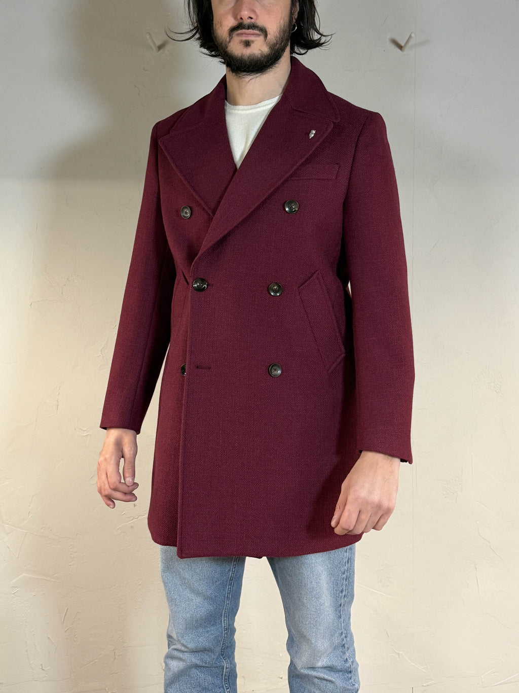 Berry & Brian cappotto doppio petto borgogna