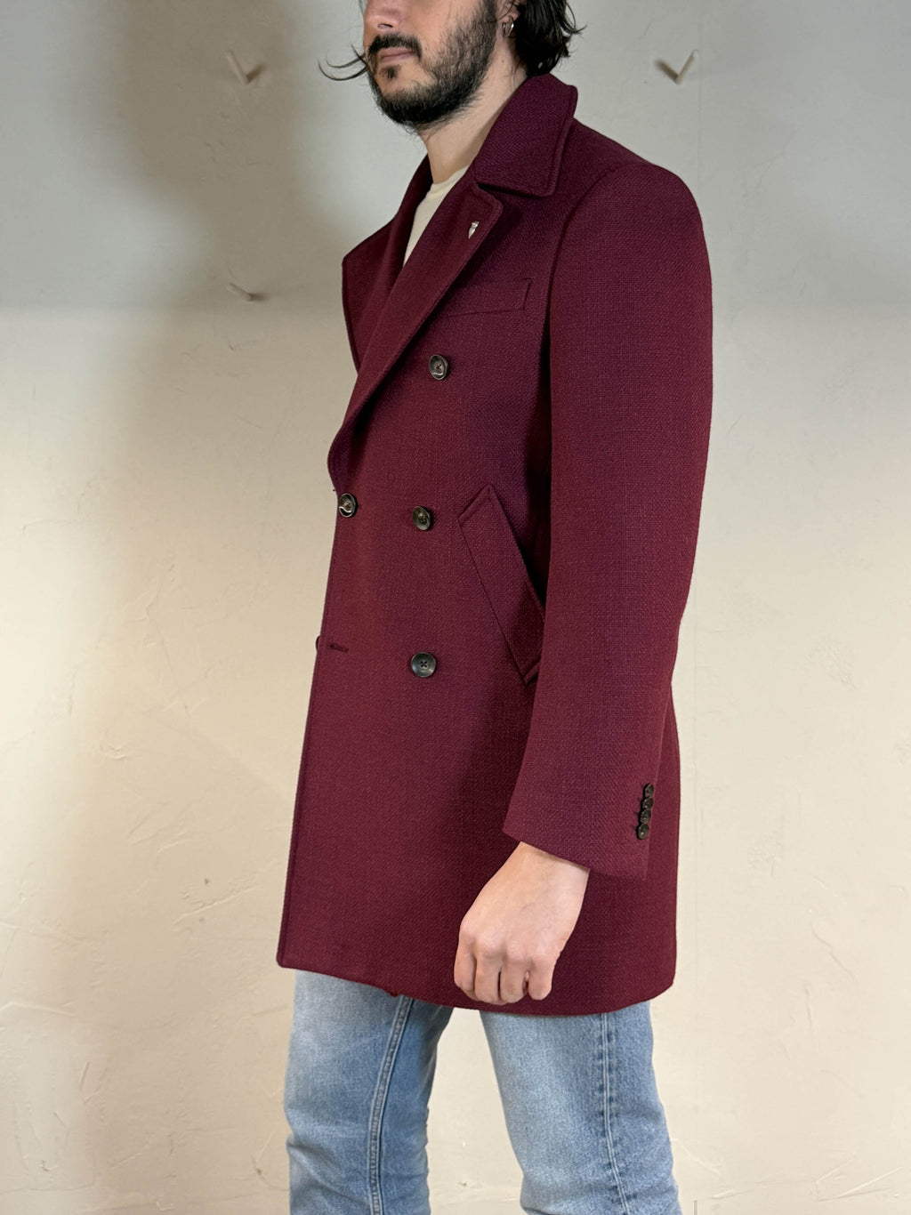 Berry & Brian cappotto doppio petto borgogna