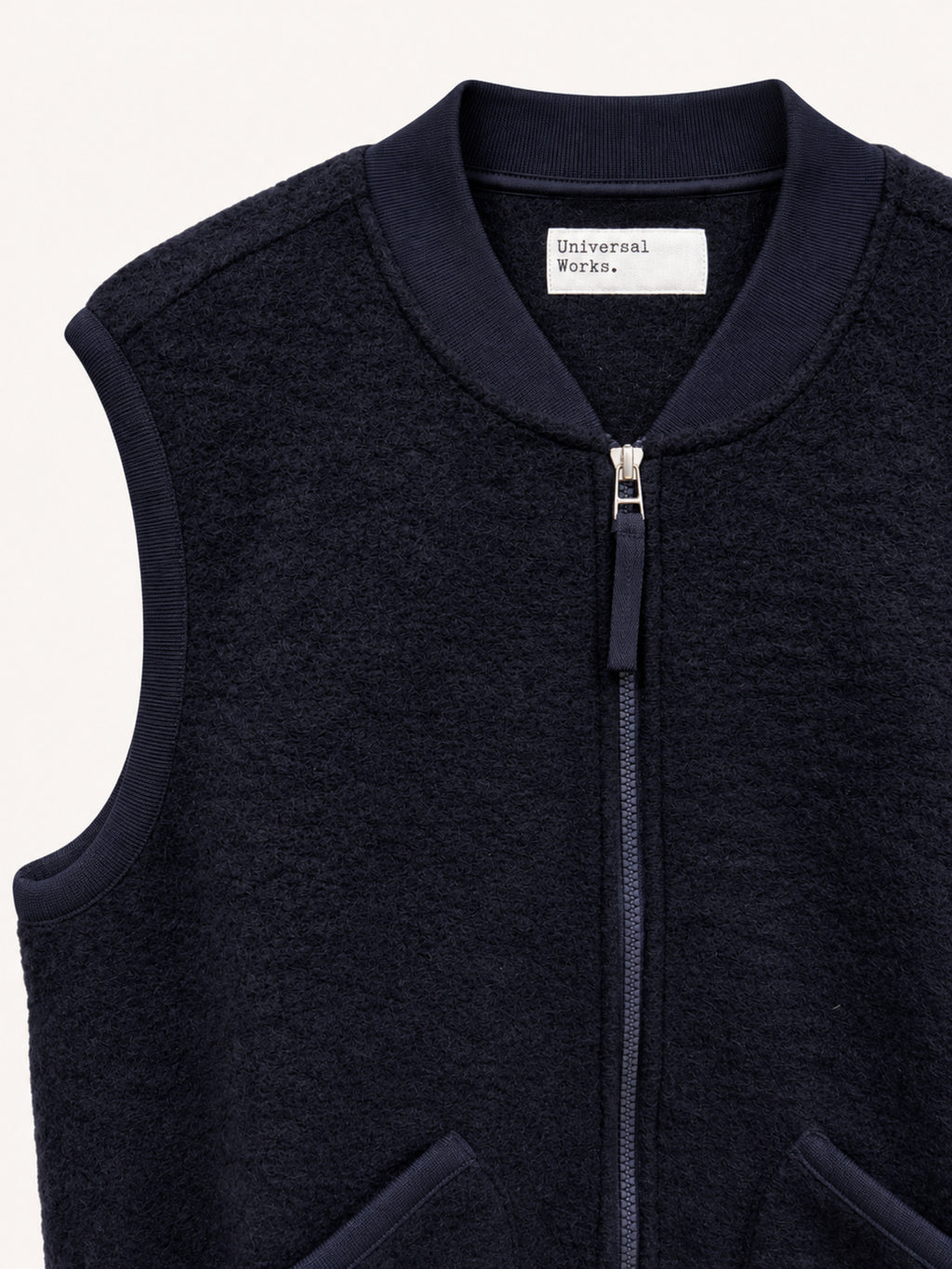 Universal Works zip Waistcoat wool fleece - Navy Blue