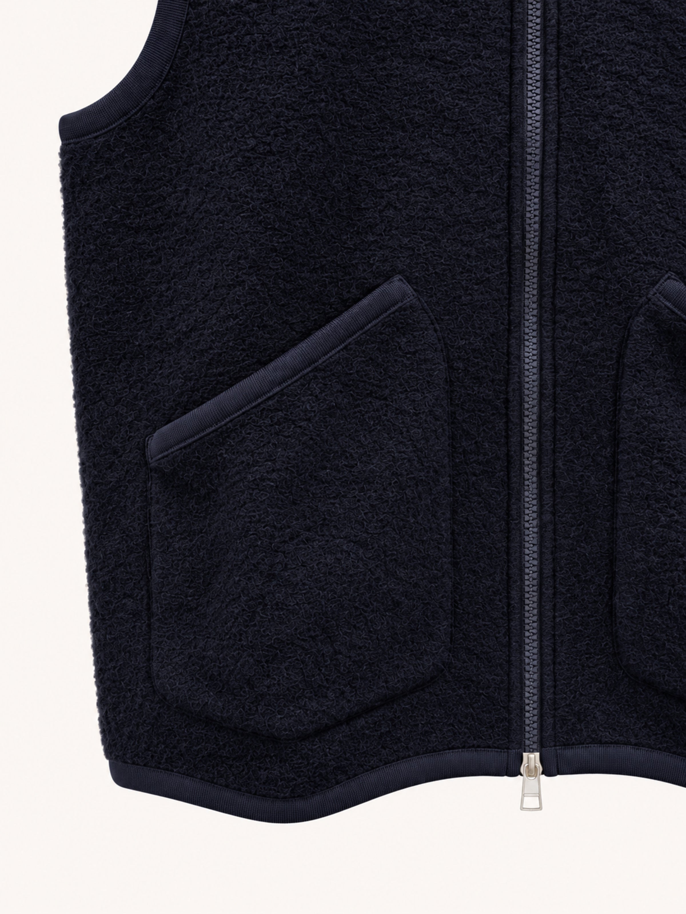 Universal Works zip Waistcoat wool fleece - Navy Blue
