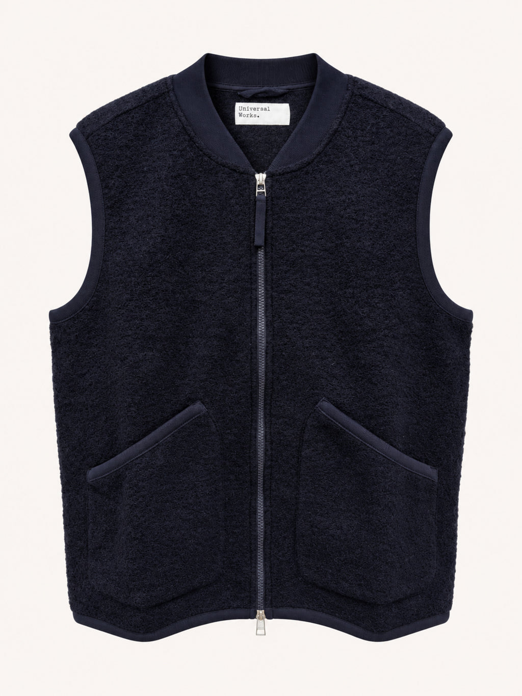 Universal Works zip Waistcoat wool fleece - Navy Blue