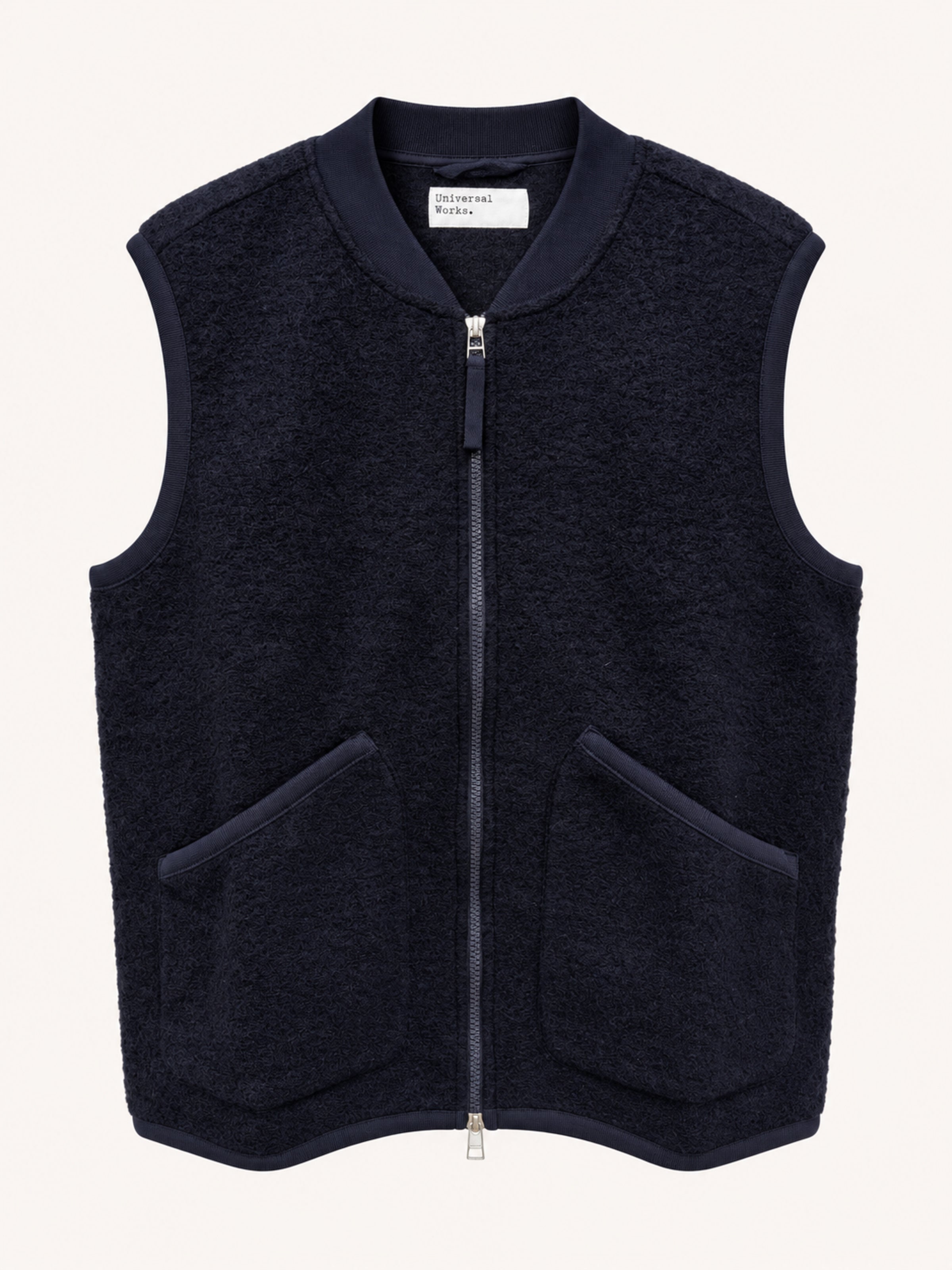 Universal Works zip Waistcoat wool fleece - Navy Blue