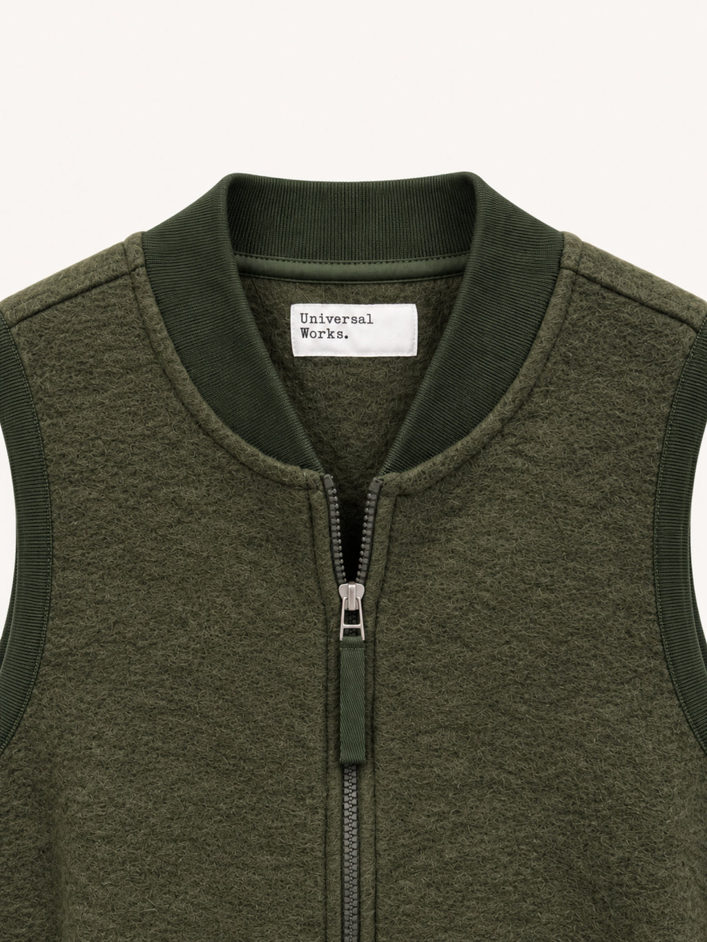 Universal Works zip Waistcoat wool fleece - Olive