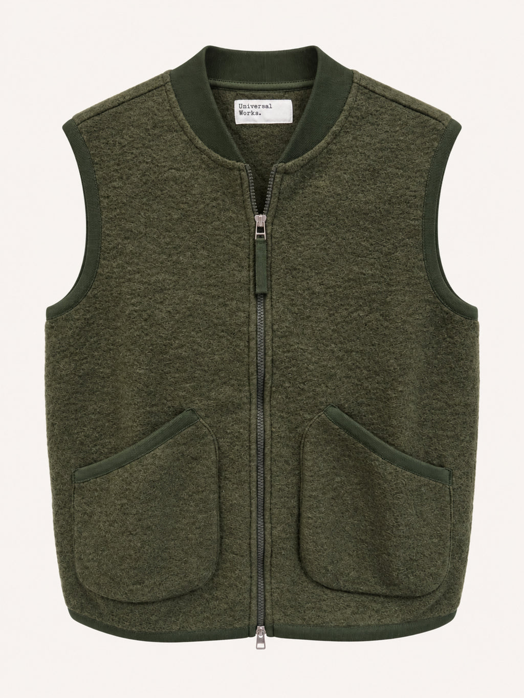 Universal Works zip Waistcoat wool fleece - Olive