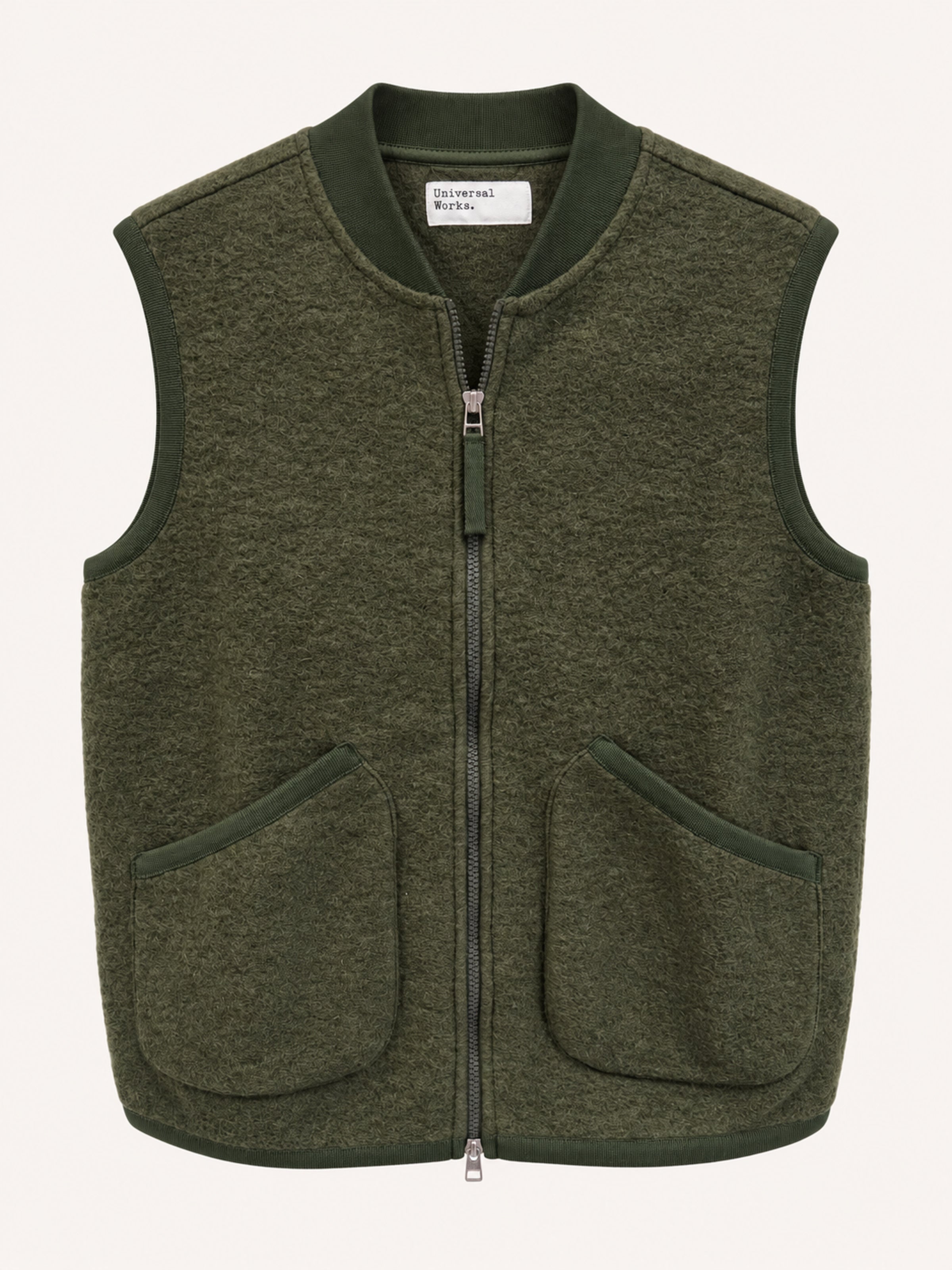 Universal Works zip Waistcoat wool fleece - Olive